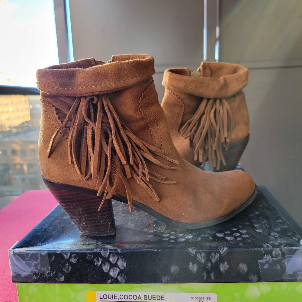 Sam Edelman Louie Suede Fringe Ankle Bootie Cocoa Size 7.5
